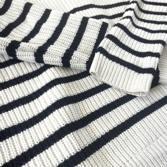 Sezane Cream Striped Button-Up Knit Sweater with Navy Bands - Picture 5 of 6